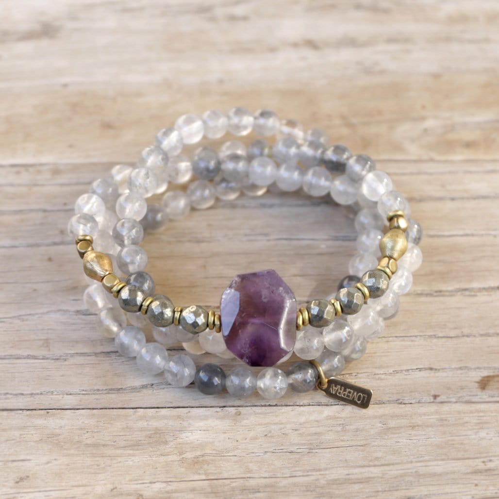 Bracelets - Quartz Crystal And Amethyst Mala Bracelet