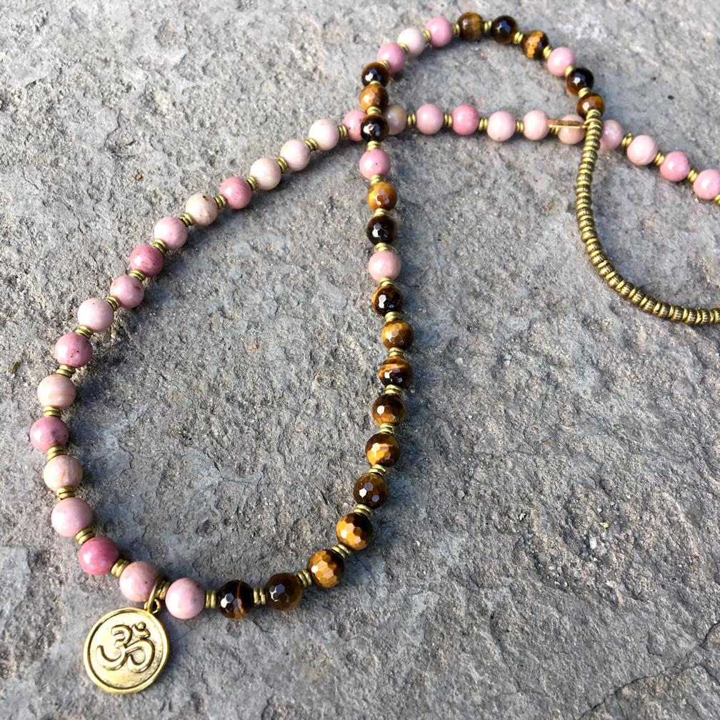 Bracelets - Rhodochrosite And Tiger´s Eye "Self Love And Prosperity" Yoga Mala Bracelet Or Necklace