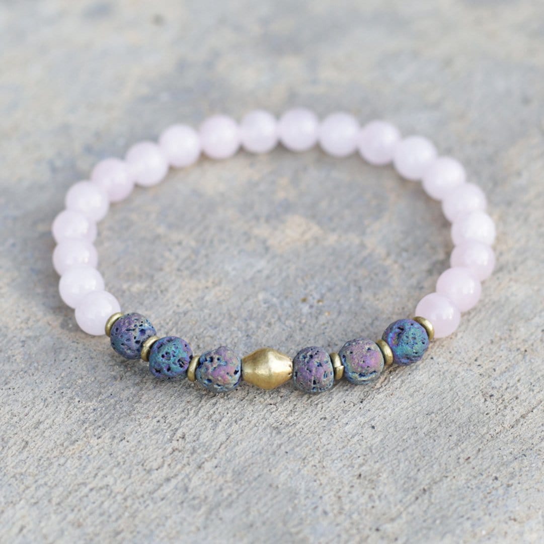 Bracelets - Rose Quartz And Lava Stone Aromatherapy Bracelet