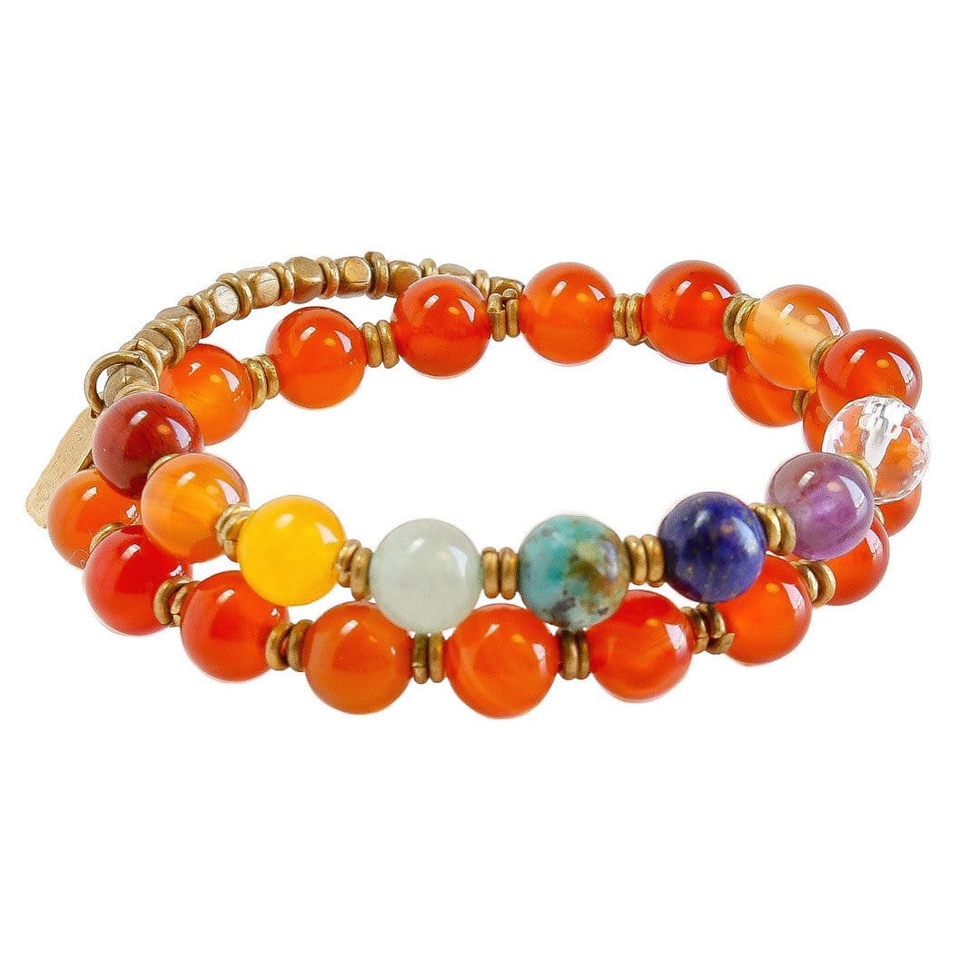 Bracelets - Second Chakra, Genuine Carnelian And Chakra Gemstones 27 Bead Wrap Mala Bracelet