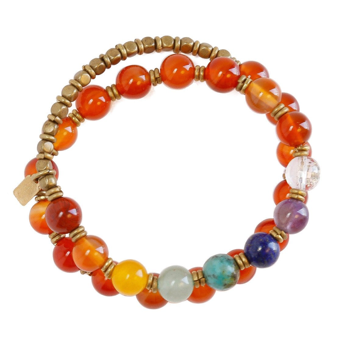 Bracelets - Second Chakra, Genuine Carnelian And Chakra Gemstones 27 Bead Wrap Mala Bracelet
