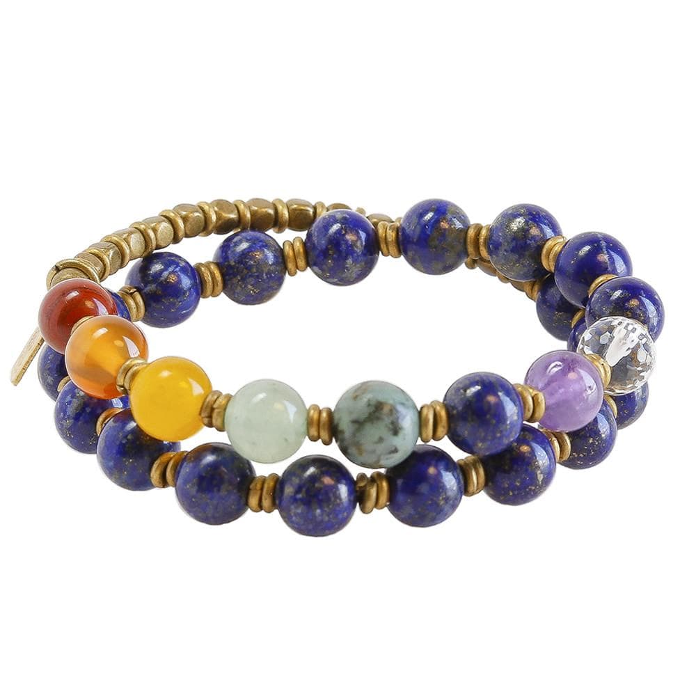 Bracelets - Sixth Chakra, Genuine Lapis Lazuli And Chakra Gemstones 27 Bead Wrap Mala Bracelet