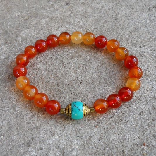 Bracelets - Stability - Carnelian And Capped Turquoise Genuine Gemstone Yoga Mala Bracelet