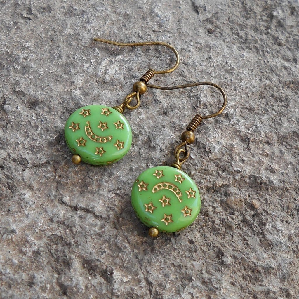 Earrings - Bohemia- Cool Green Hand Painted Colored Glass