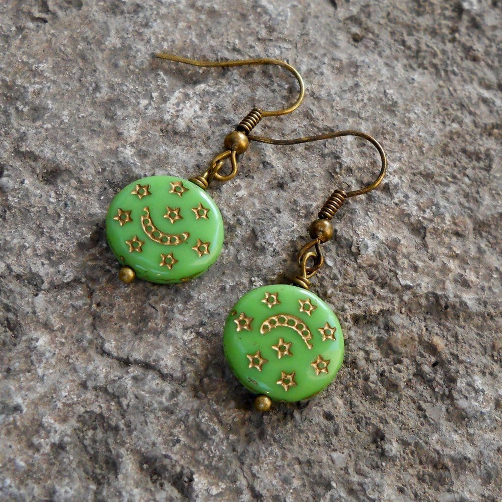 Earrings - Bohemia- Cool Green Hand Painted Colored Glass