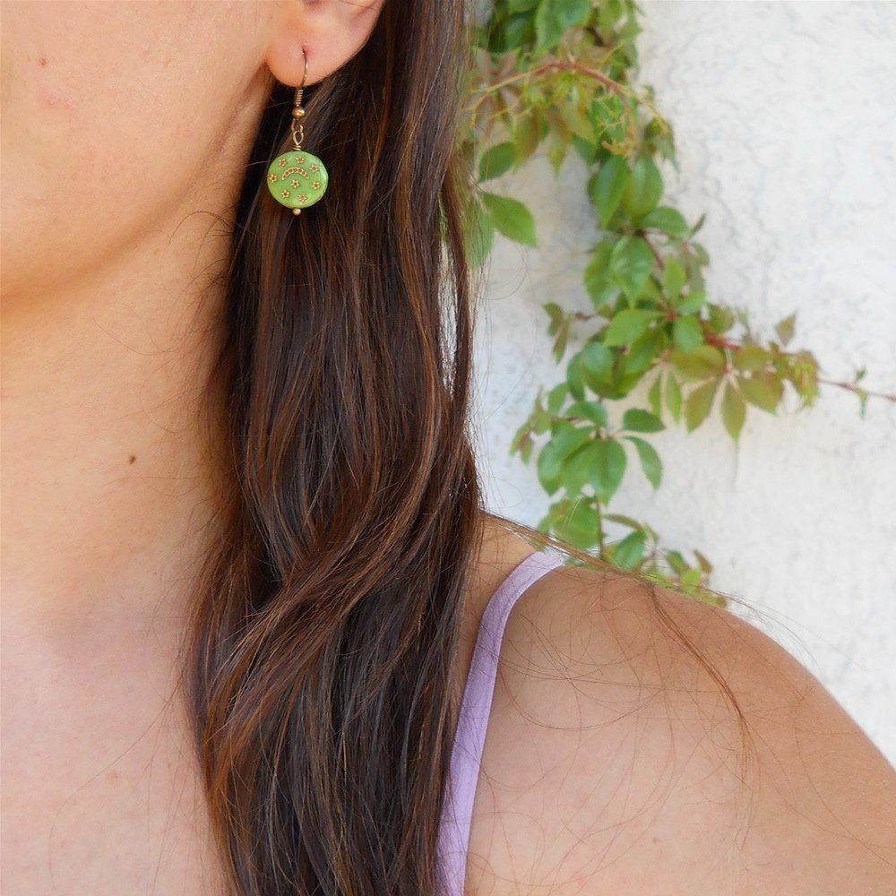 Earrings - Bohemia- Cool Green Hand Painted Colored Glass