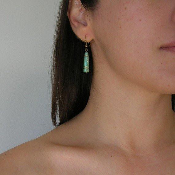 Earrings - Bohemian Chic, Jade Painted Glass Earrings