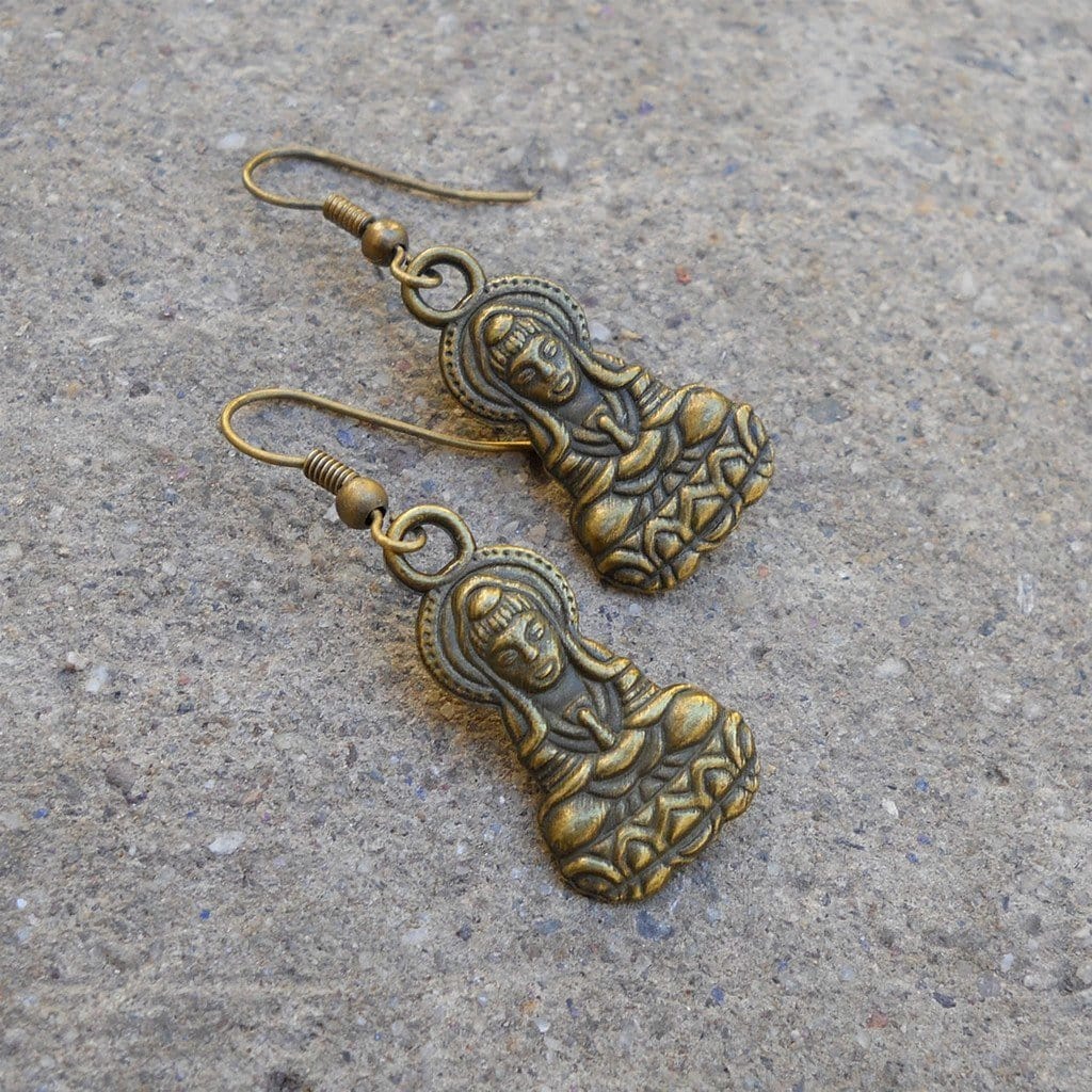 Earrings - Buddha, Antique Brass Buddha Earrings