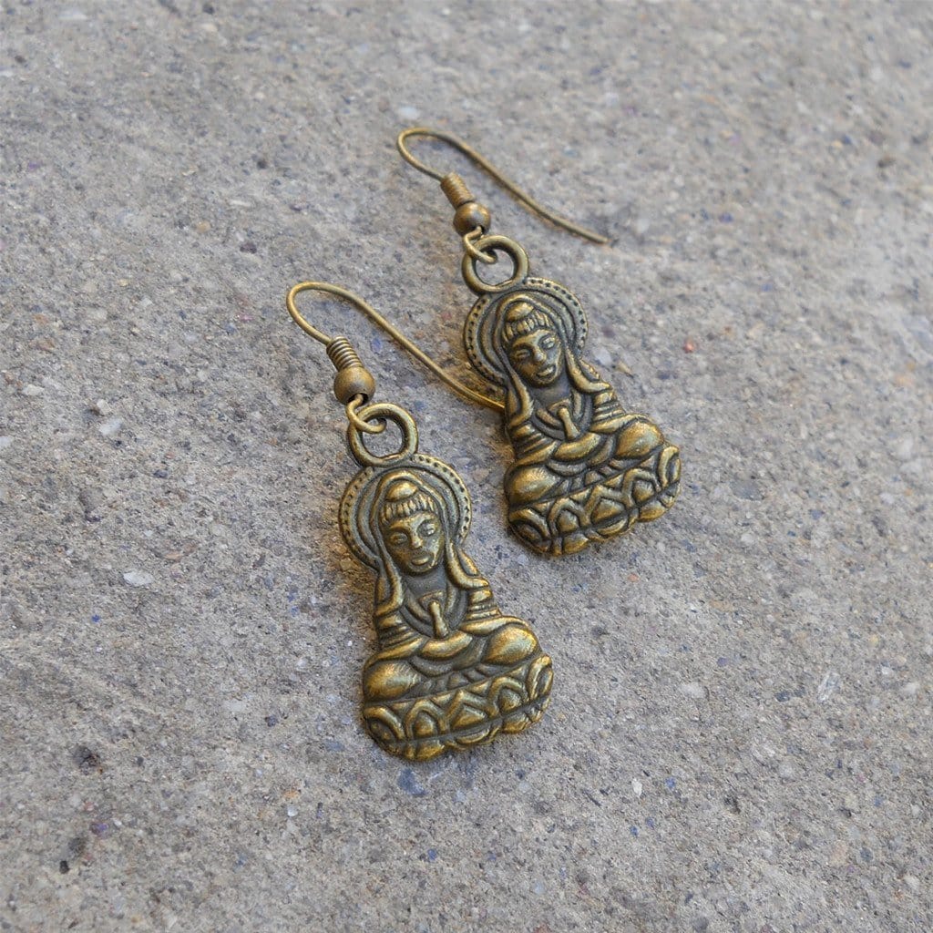 Earrings - Buddha, Antique Brass Buddha Earrings