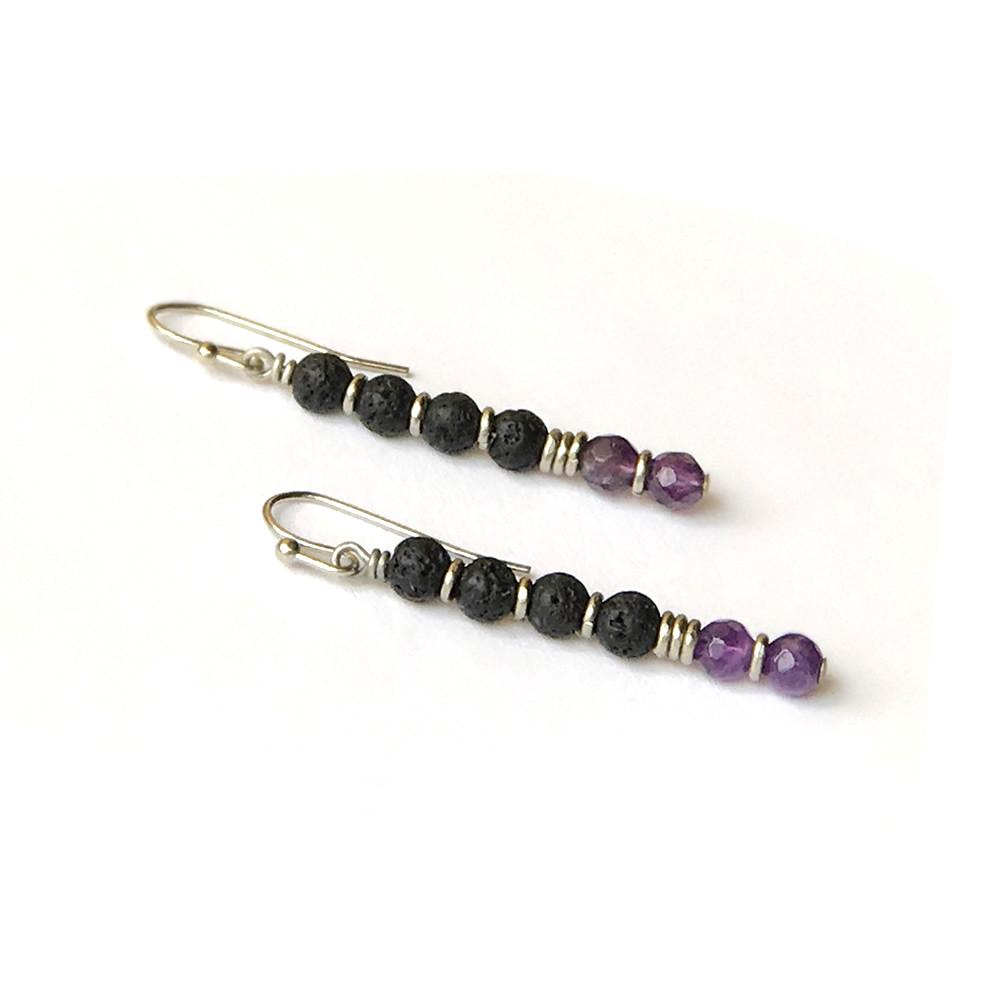 Earrings - Crown Chakra Aromatherapy Earrings With Lava Rock And Amethyst