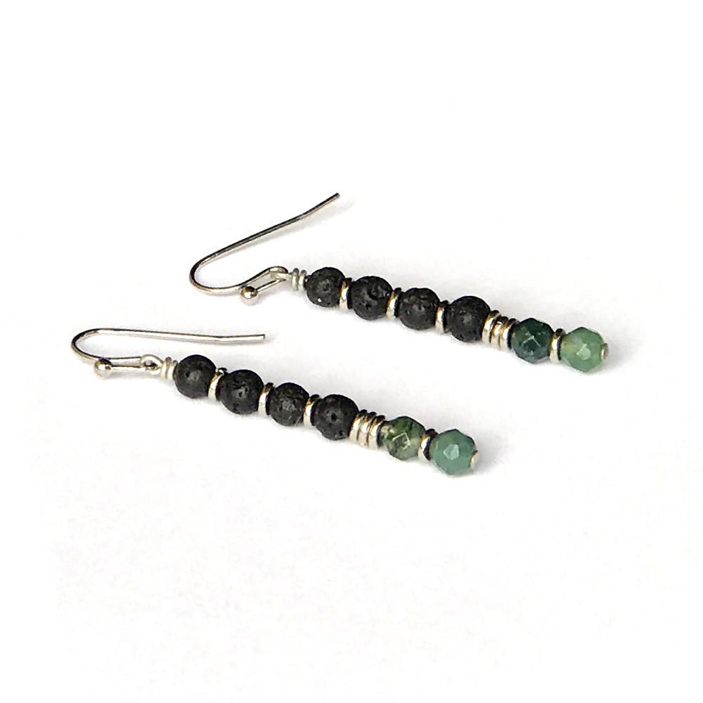 Earrings - Heart Chakra Aromatherapy Earrings With Lava Rock And Moss Agate