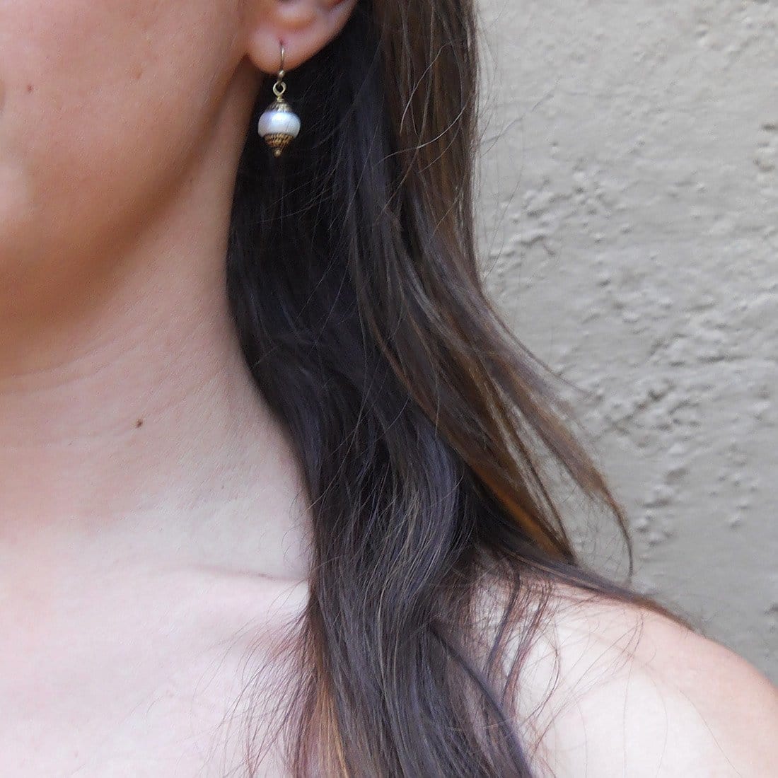Earrings - Pure, Genuine Freshwater Tibetan Capped Pearl Earrings