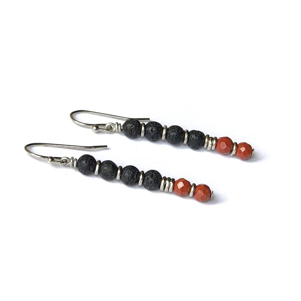 Earrings - Root Chakra Aromatherapy Earrings With Lava Rock And Red Jasper