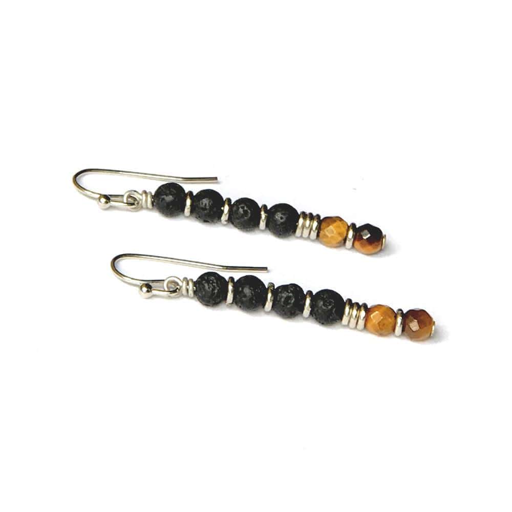 Earrings - Solar Plexus Chakra Aromatherapy Earrings With Lava Rock And Tiger's Eye