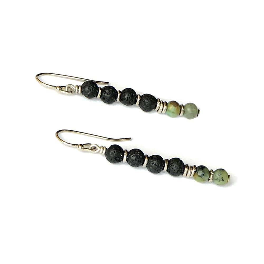 Earrings - Throat Chakra Aromatherapy Earrings With Lava Rock And African Turquoise