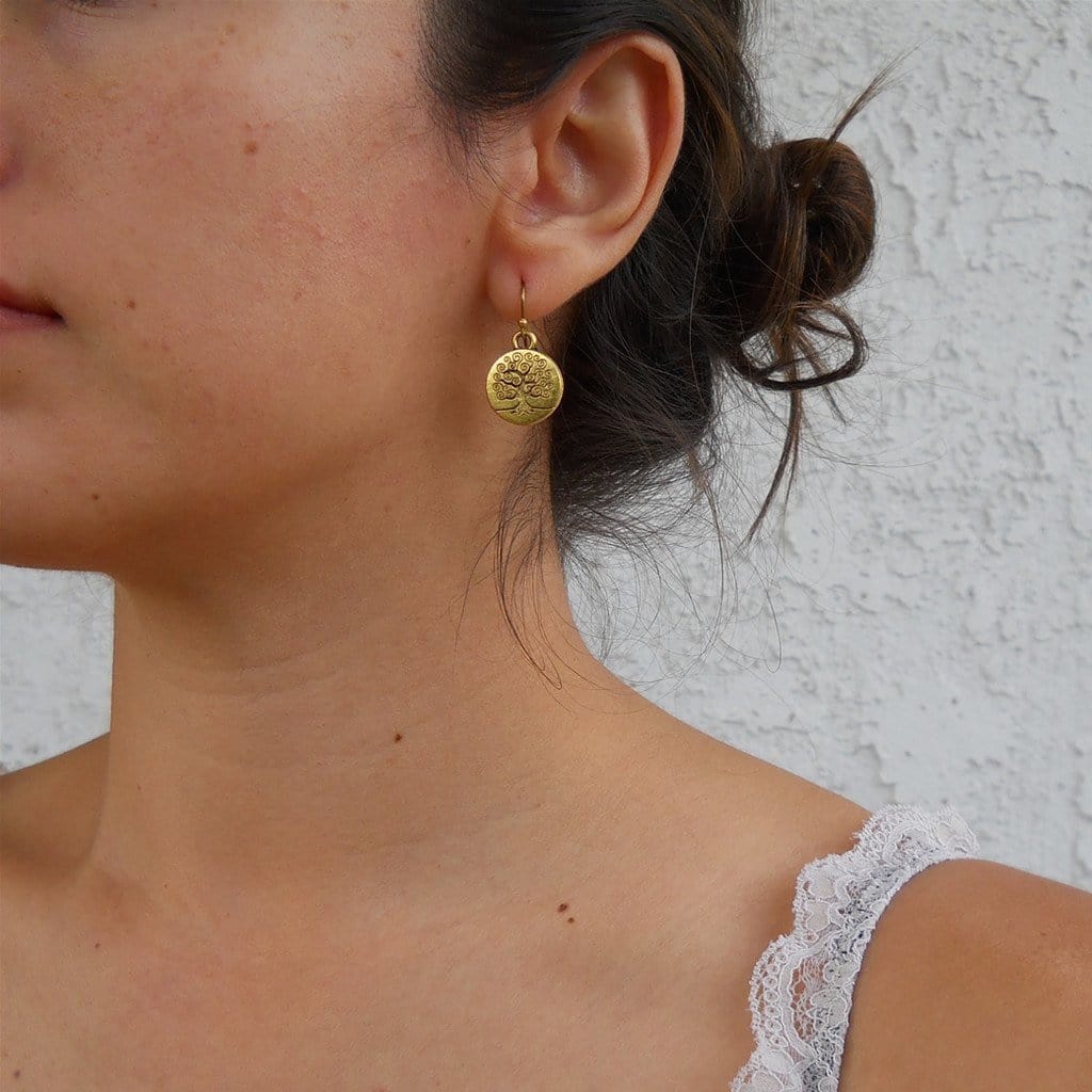 Earrings - Tree Of Life Earrings In Antique Gold