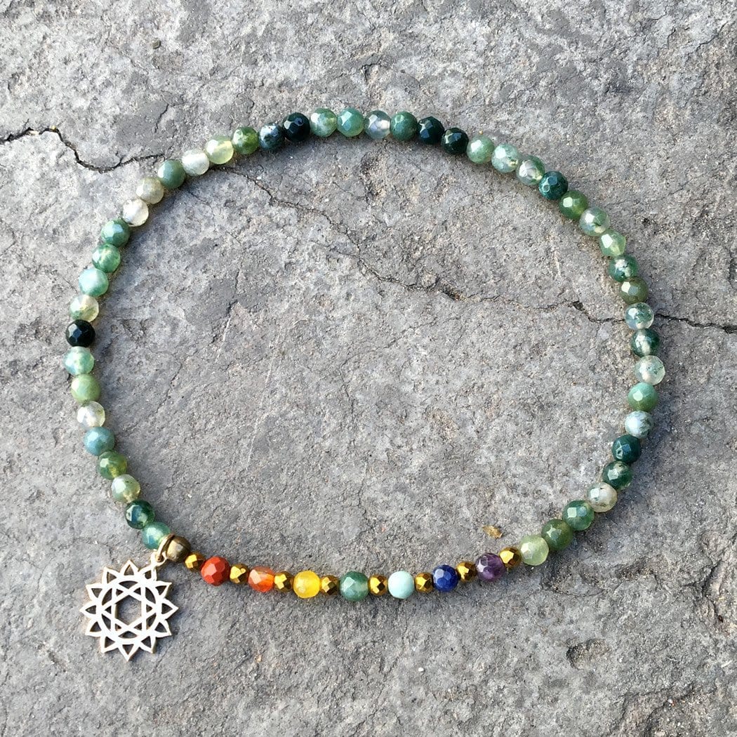 Heart Chakra Anklet, Chakra Gemstones And Moss Agate Anklet