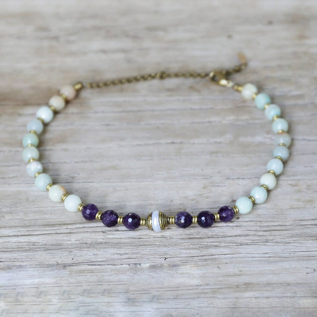 Necklaces - Amethyst And Amazonite "Communication And Healing" Mala Choker