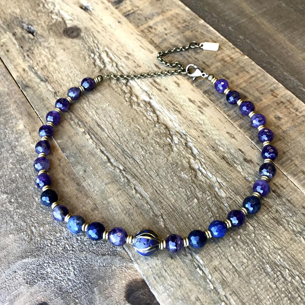 Necklaces - Amethyst And Sodalite Mala Choker Or Wrap Mala Bracelet For Healing