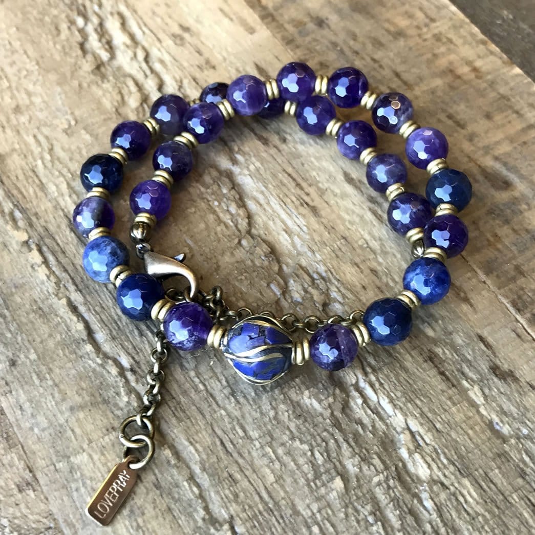 Necklaces - Amethyst And Sodalite Mala Choker Or Wrap Mala Bracelet For Healing