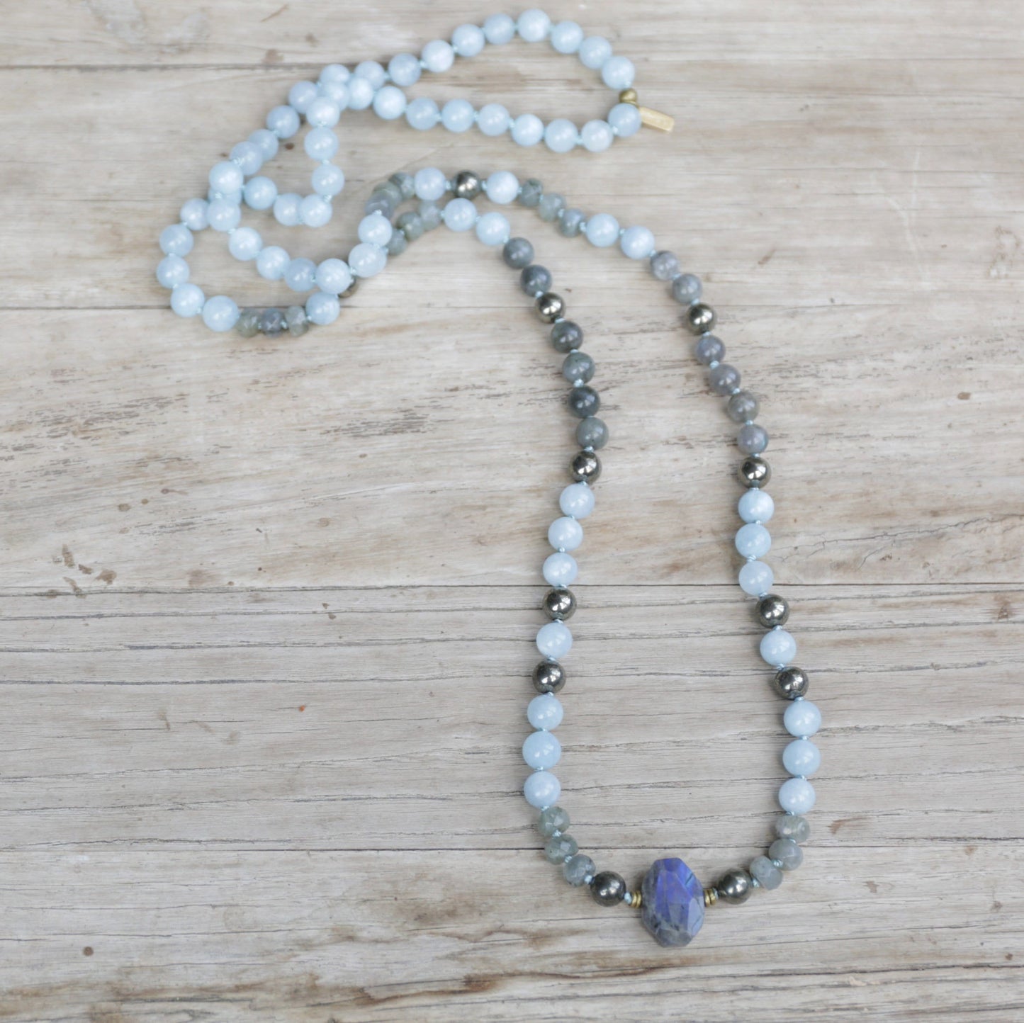 Necklaces - Aquamarine Hand Knotted Mala Necklace