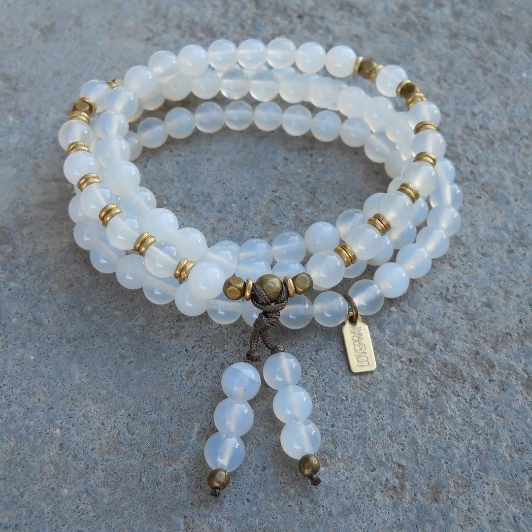 Necklaces - Calm, 108 Bead Mala White Agate Wrap Bracelet Or Necklace