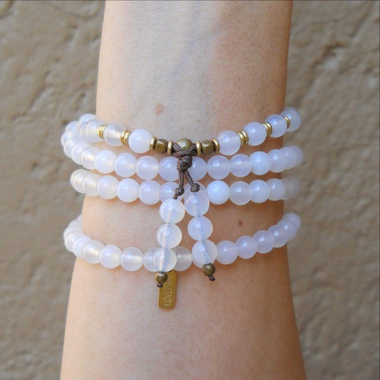 Necklaces - Calm, 108 Bead Mala White Agate Wrap Bracelet Or Necklace