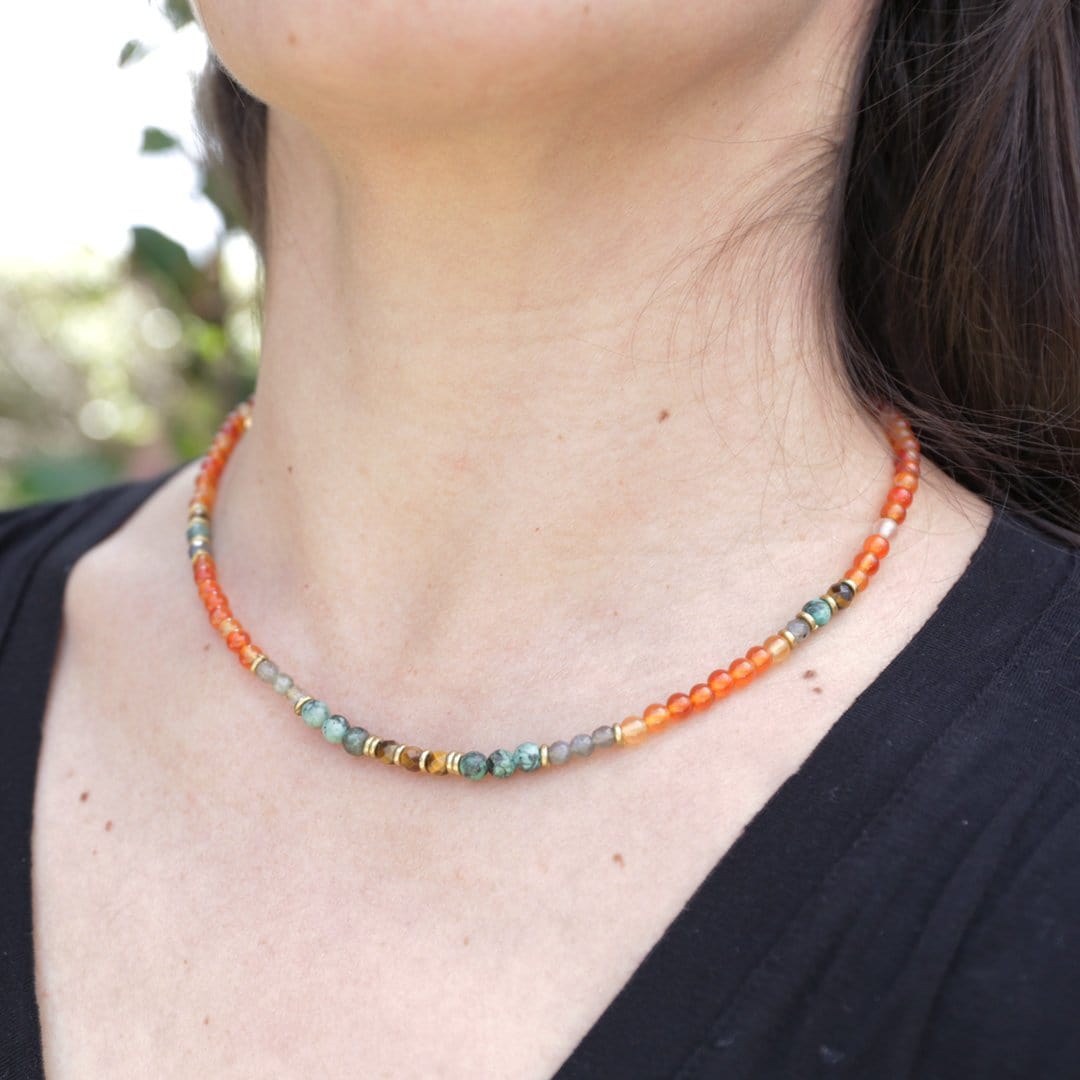 Necklaces - Carnelian And African Turquoise Delicate Necklace