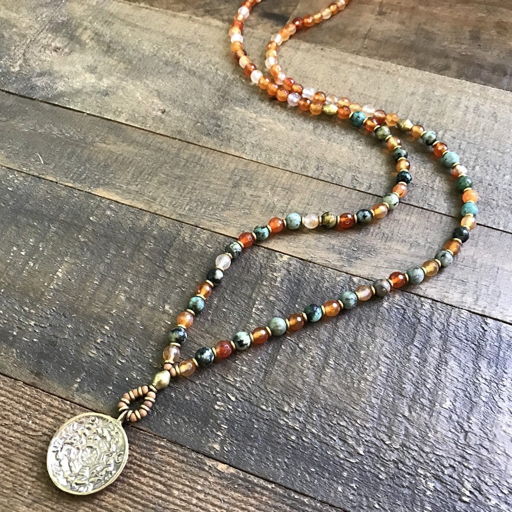 Necklaces - Carnelian And African Turquoise 'Stability And Change' Mala Necklace