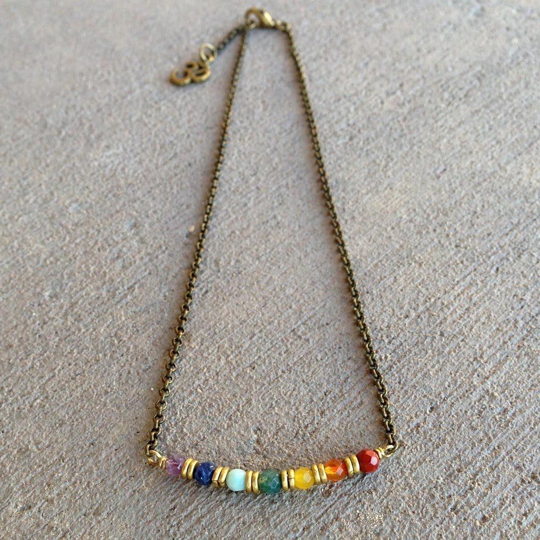 Necklaces - Chakra, Fine Faceted Chakra Gemstones Chain Choker, Necklace