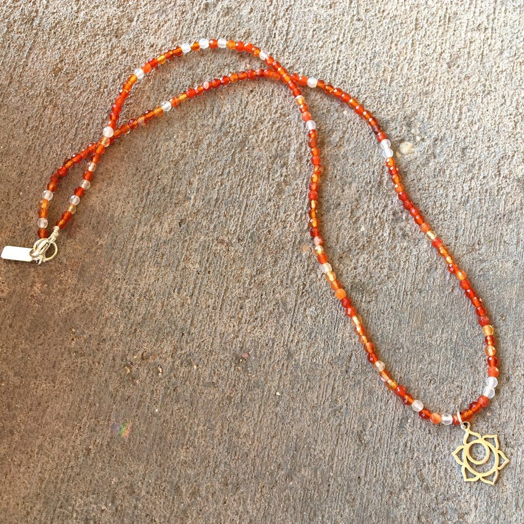 Necklaces - Fine Faceted Carnelian And Sterling Silver 'Sacral Chakra' Pendant Necklace