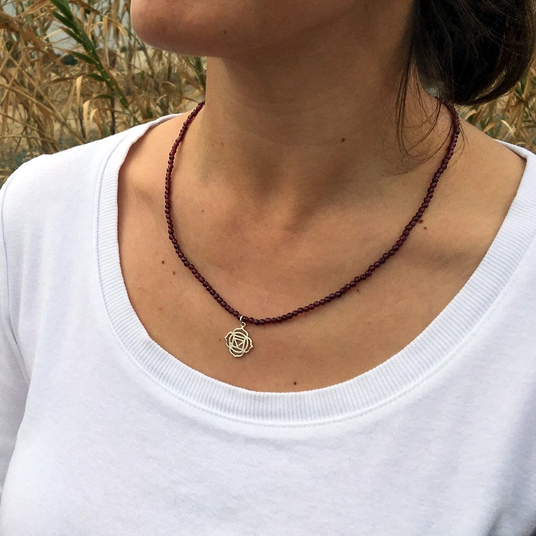 Necklaces - Fine Faceted Garnet And Sterling Silver Root Chakra Pendant Necklace