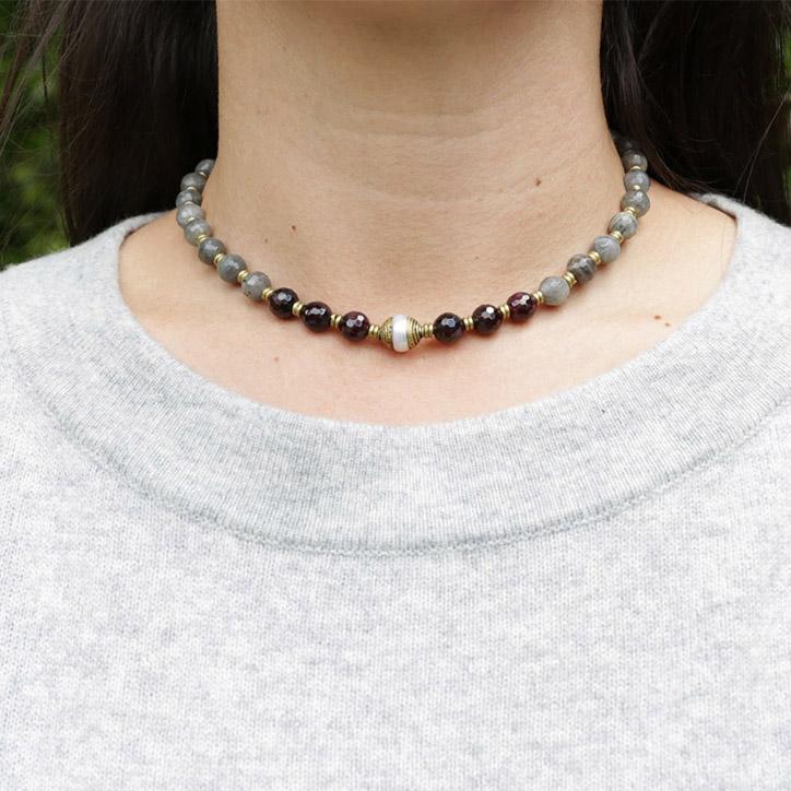 Necklaces - Garnet And Labradorite "Love And Serendipity" Mala Choker