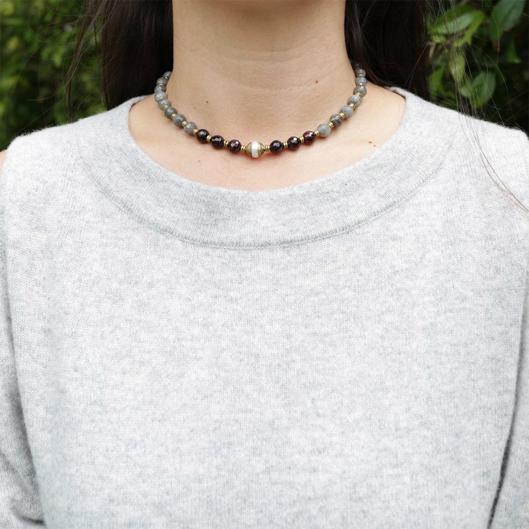 Necklaces - Garnet And Labradorite "Love And Serendipity" Mala Choker
