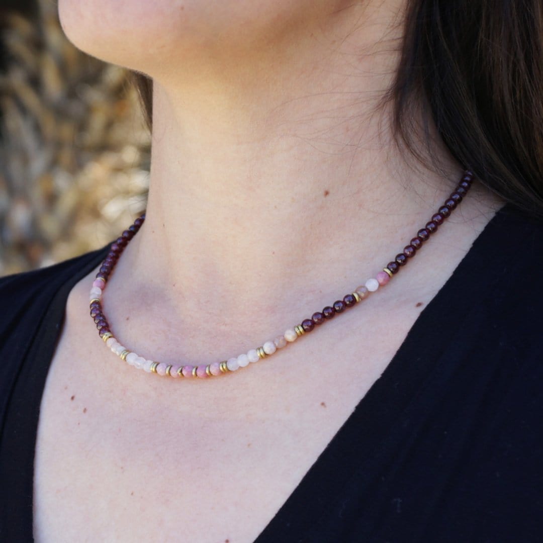 Necklaces - Garnet And Rose Quartz Delicate Necklace