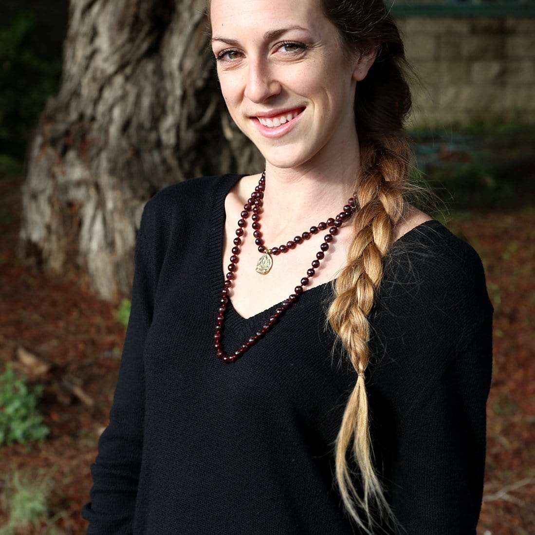 Necklaces - Garnet Hand Knotted Mala Necklace With Ganesh 'Success' Pendant