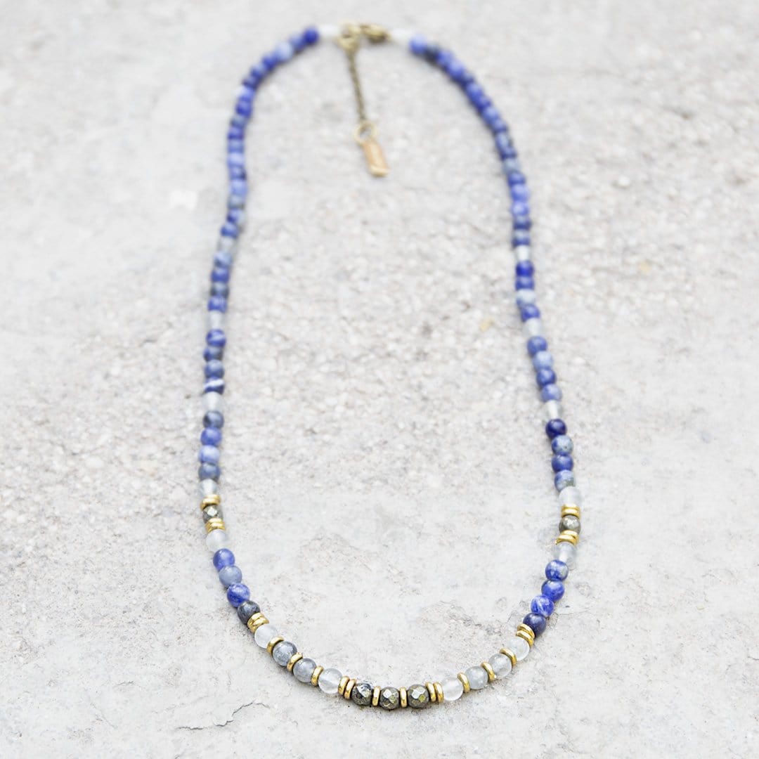 Necklaces - "Intuition And Strength" Sodalite And Quartz Crystal Delicate Gemstone Necklace