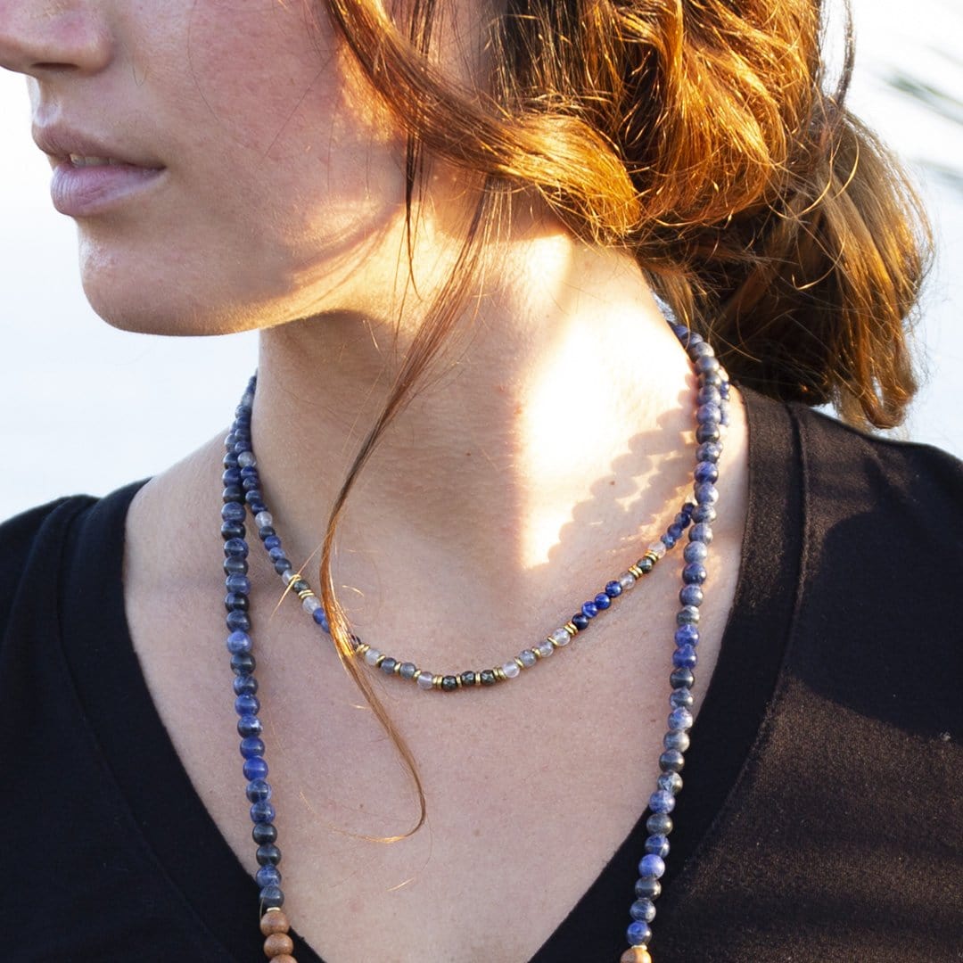 Necklaces - "Intuition And Strength" Sodalite And Quartz Crystal Delicate Gemstone Necklace