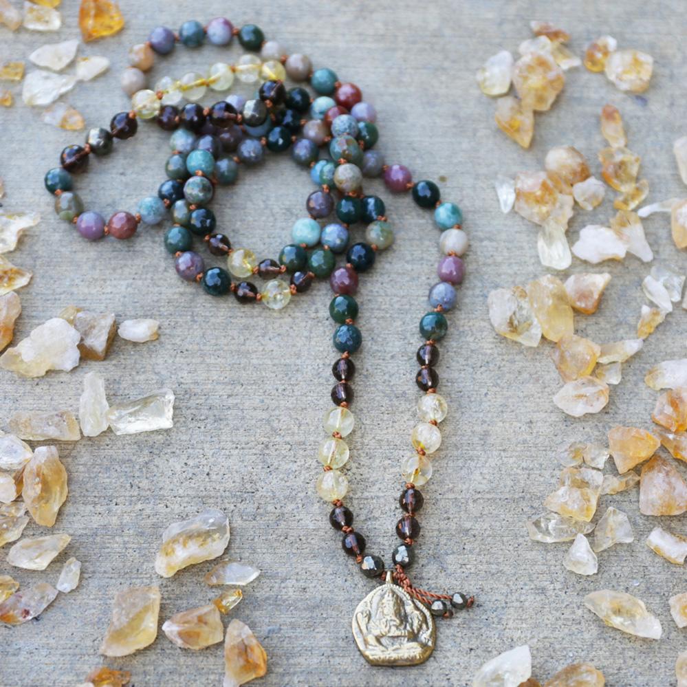 Necklaces - Jasper And Citrine Hand Knotted Ganesh Mala Necklace