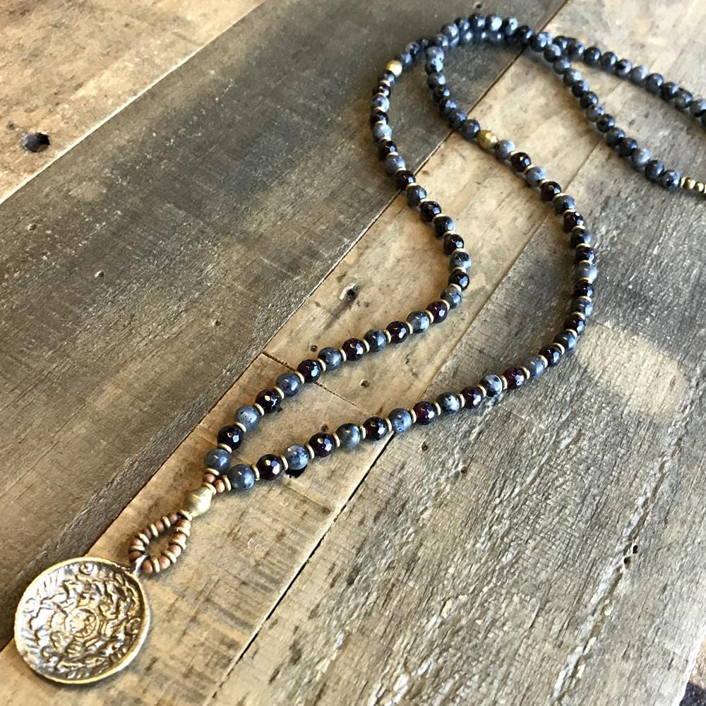 Necklaces - Larvikite And Garnet 'Serendipity And Love' Mala Necklace
