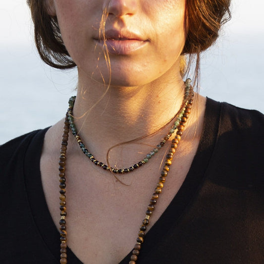 Necklaces - "Prosperity And Abundance" Moss Agate And Smoky Quartz Delicate Gemstone Necklace