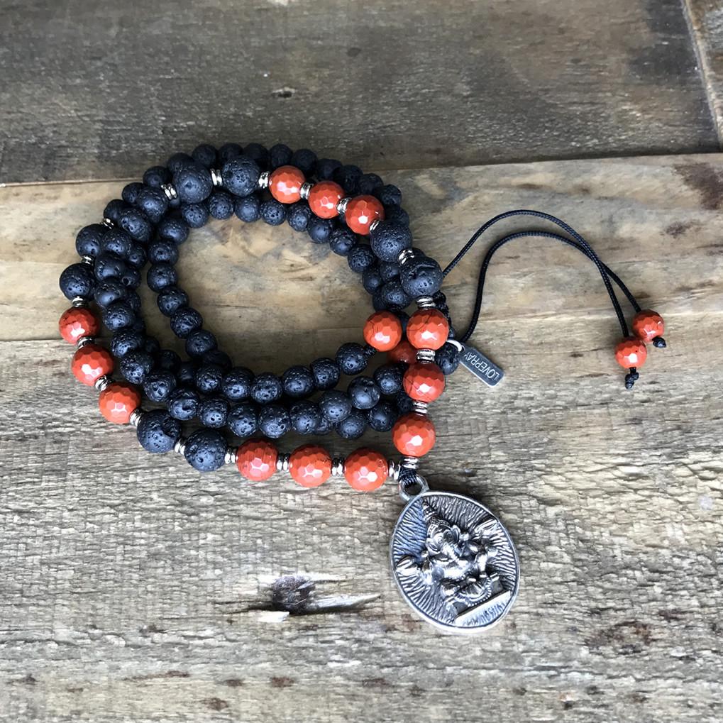 Necklaces - Root Chakra Aromatherapy Lava Rock Mala Beads With Ganesh Pendant