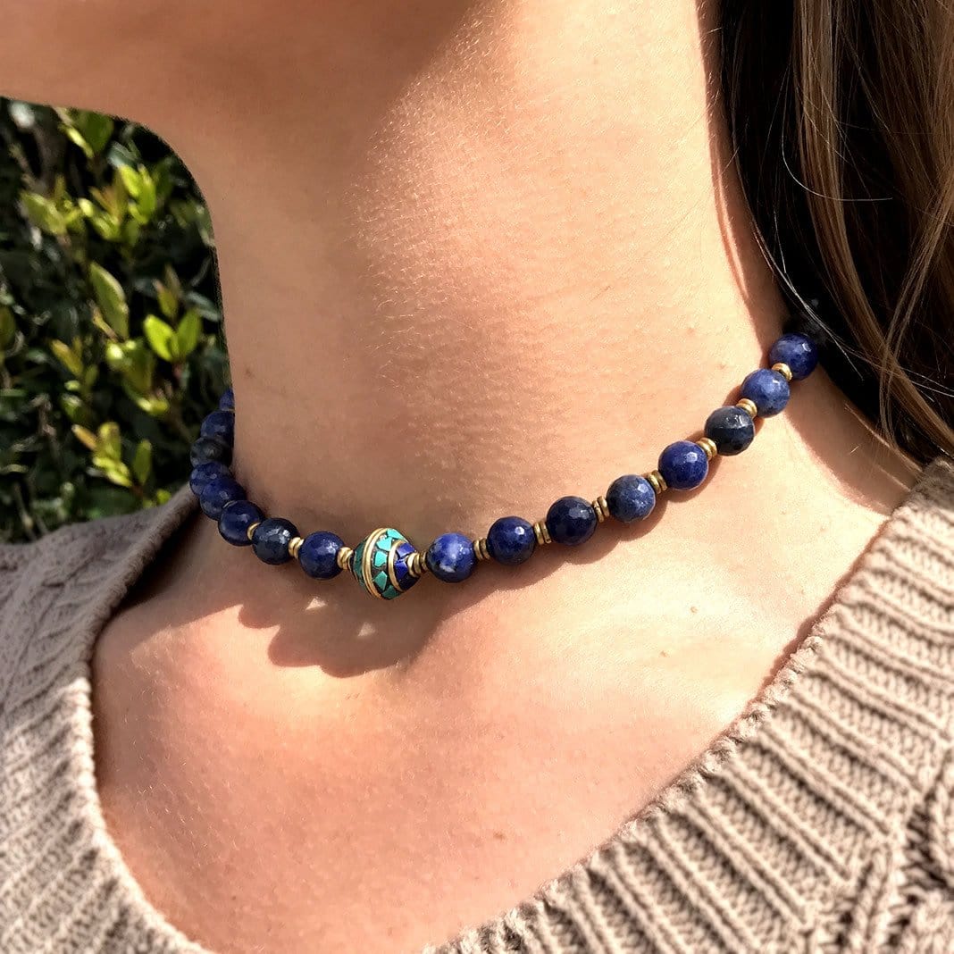 Necklaces - Sodalite Mala Choker Or Wrap Bracelet For Peace