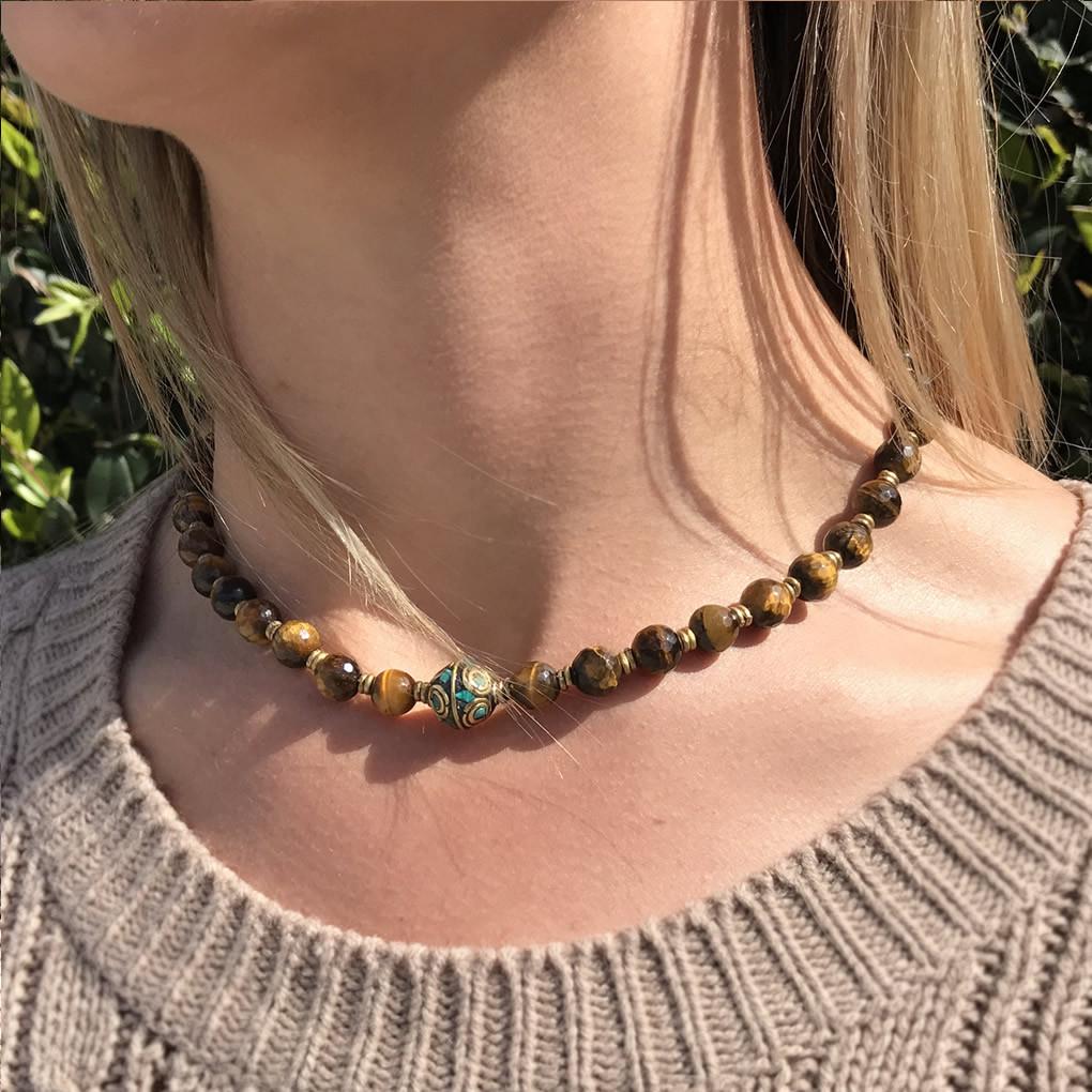 Necklaces - Tiger's Eye Mala Choker Or Wrap Bracelet For Prosperity