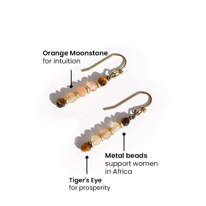 Orange Moonstone and Tiger's Eye Earrings