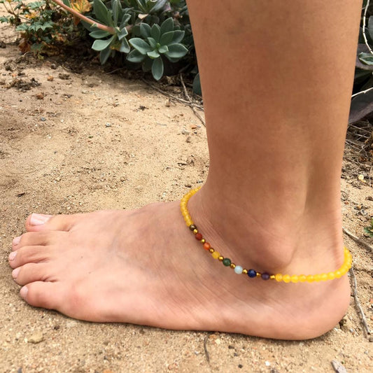 Solar Plexus Chakra Anklet, Chakra Gemstones And Yellow Jade Anklet