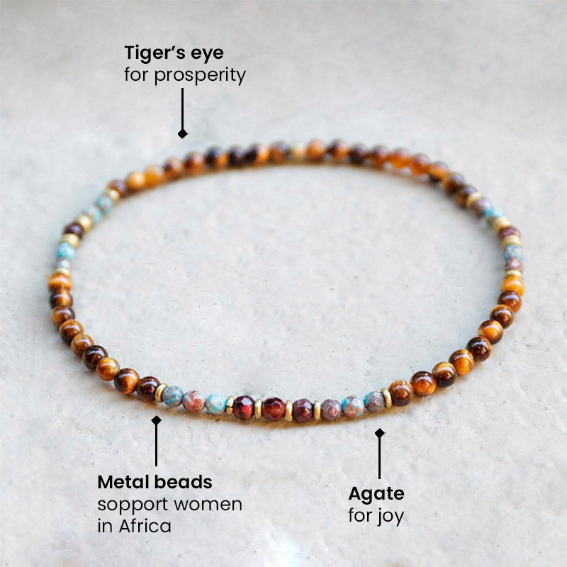 "Abundance and Joy" Tiger's Eye and Agate Delicate Gemstone Anklet