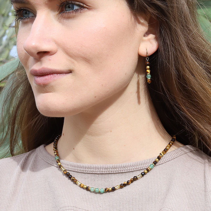 Tiger's eye and Aventurine Earrings Lifestyle