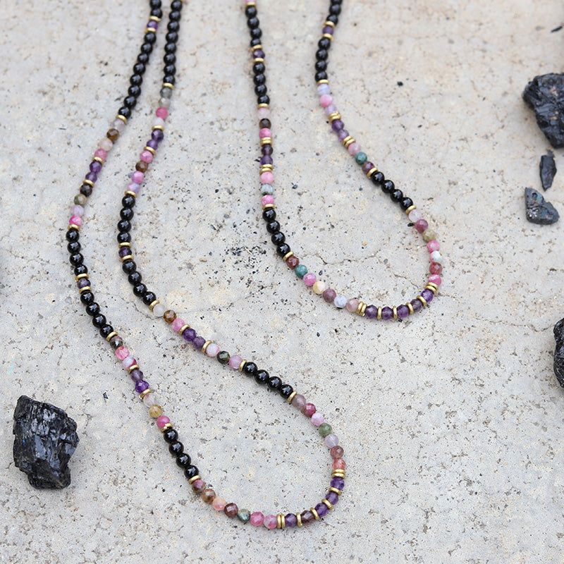 "Protection and Good Energy" Watermelon Tourmaline and Black Tourmaline Necklace